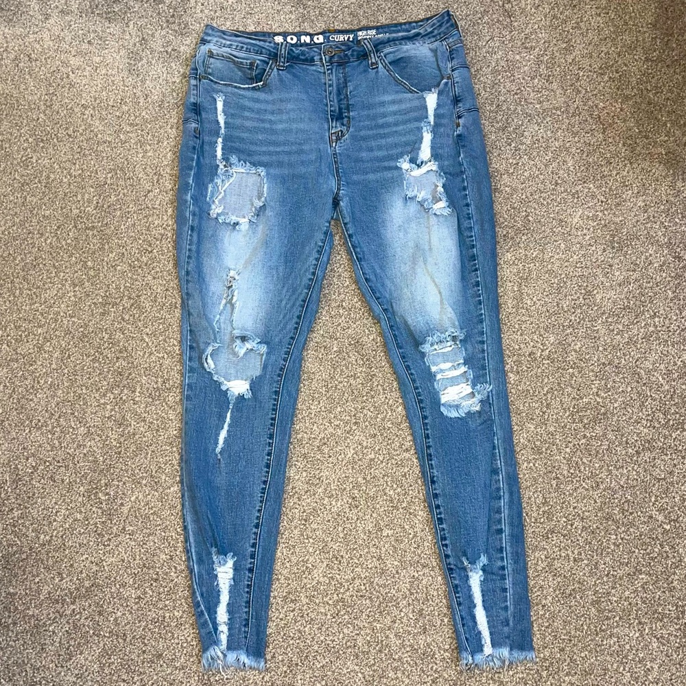 S.O.N.G Curvy High Rise Skinny Ankle Distressed Jeans